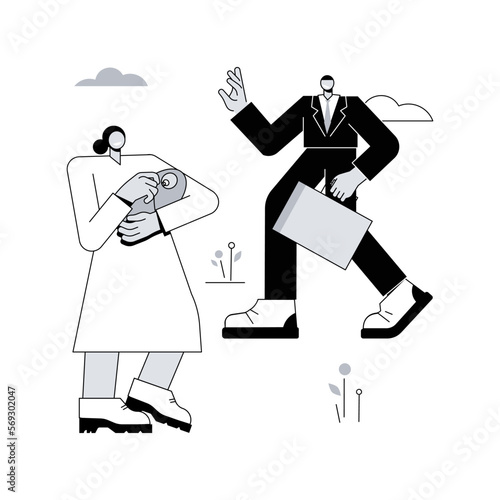 Unmarried parents abstract concept vector illustration. Unmarried couple fighting, partners living together, single pregnant woman, divorce and separation, unwed mother abstract metaphor.