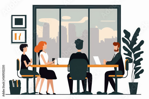 People meeting in office, Flat illustration background, Generative AI