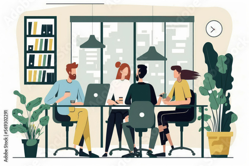 People meeting in office  Flat illustration background  Generative AI