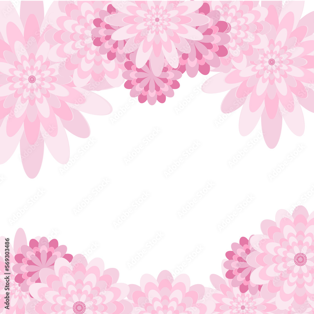 Spring congratulatory floral background. Festive paper flowers on a square light frame. Grunge bright pink background. Spring congratulatory floral background. Festive paper flowers on a square light frame. Grunge bright pink background.