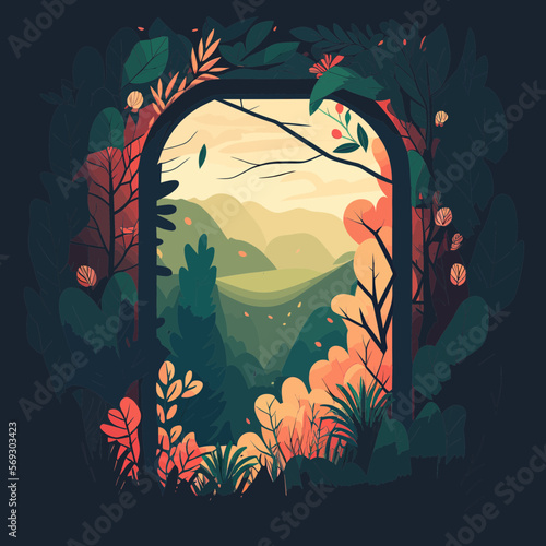 A Doorway into Nature. Editable Artsy Wallpaper Vector Illustration