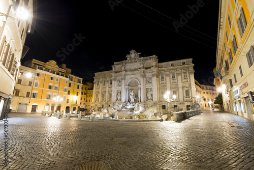 Trevi Fountain at Night in City Square in Rome, Lazio in italy.