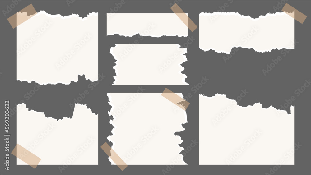 Set of torn ripped paper sheets texture  isolated on gray background ,  Flat Modern design , Illustration Vector  EPS 10
