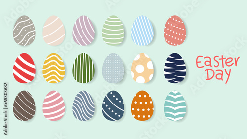 Easter eggs in a variety of colors and patterns Set ,isolated on green background ,Vector Illustration EPS 10