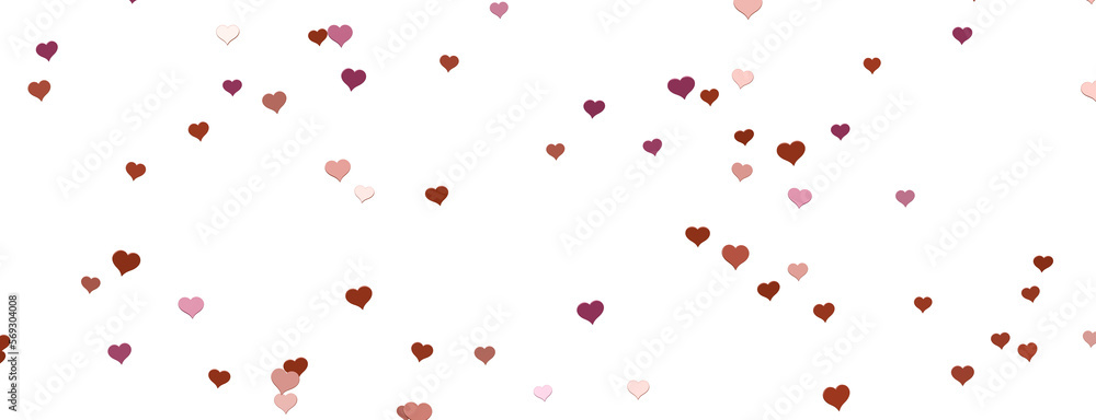 Love valentine background with red petals of hearts on transparent background