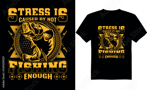 Hooked on Fishing: A Catchy T-Shirt Design for Anglers. Stylish and versatile fishing t-shirt design featuring a graphic illustration of a fishhook and fishing line with the words FISHING.