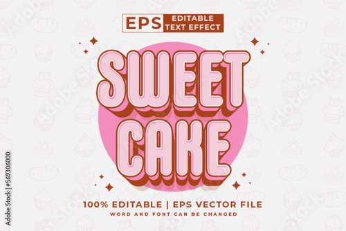 Editable text effect - Sweet Cake 3d Cartoon template style premium vector
