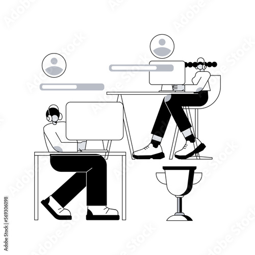 E-sport abstract concept vector illustration. Multiplayer video game, cybersport market, e-sport tournament, competitive computer e-games online, simulator, central arena abstract metaphor.