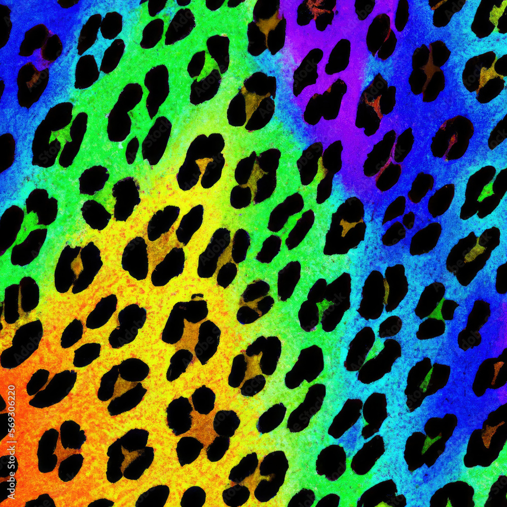 Leopard inspired pattern with psychedelic rainbow colour Leopard inspired pattern with psychedelic rainbow colour