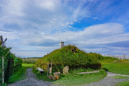 Картината върху платно Newfoundland, Canada: Recreated Norse buildings at L’Anse aux Meadows (trans