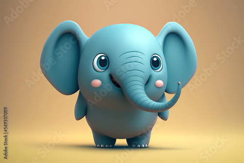 Cute 3D elephant character over yellow pastel background made with Generative AI.