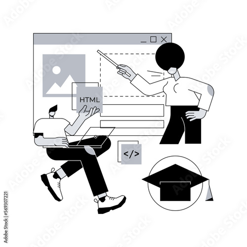 Web development courses abstract concept vector illustration. Web programming for beginners, top online coding courses, build websites with responsive design and rich applications abstract metaphor.