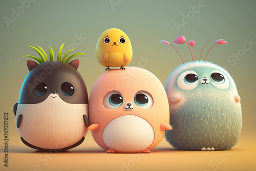 Fantastic animals 3D characters made with Generative AI.