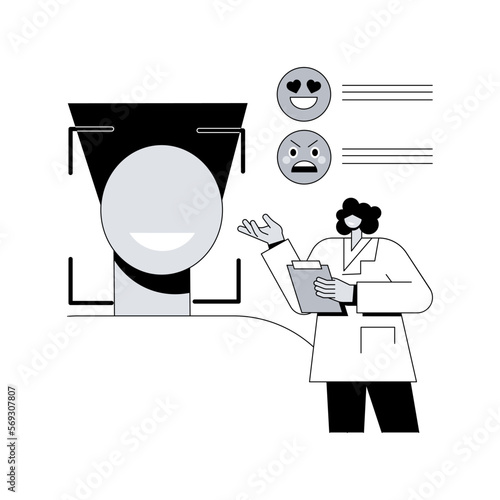 Emotion detection abstract concept vector illustration. Speech, emotional state recognition, emotion detection from text, sensor technology, machine learning, AI reading face abstract metaphor.