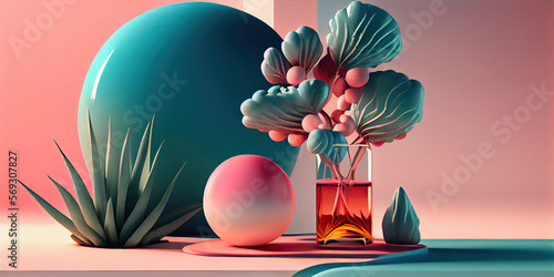 Vibrant Pink Plant on a Pastel Blue Surface A Studio Shot of Nature's Endurance and Satisfaction 9 Generative AI technology