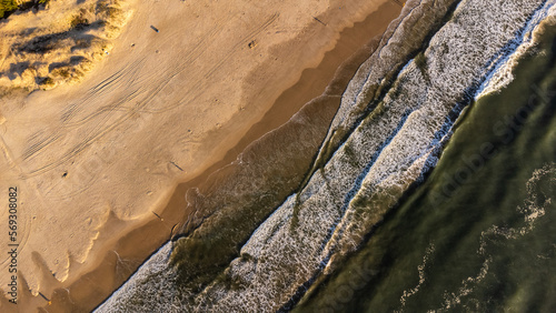 sea and waves and sand from above