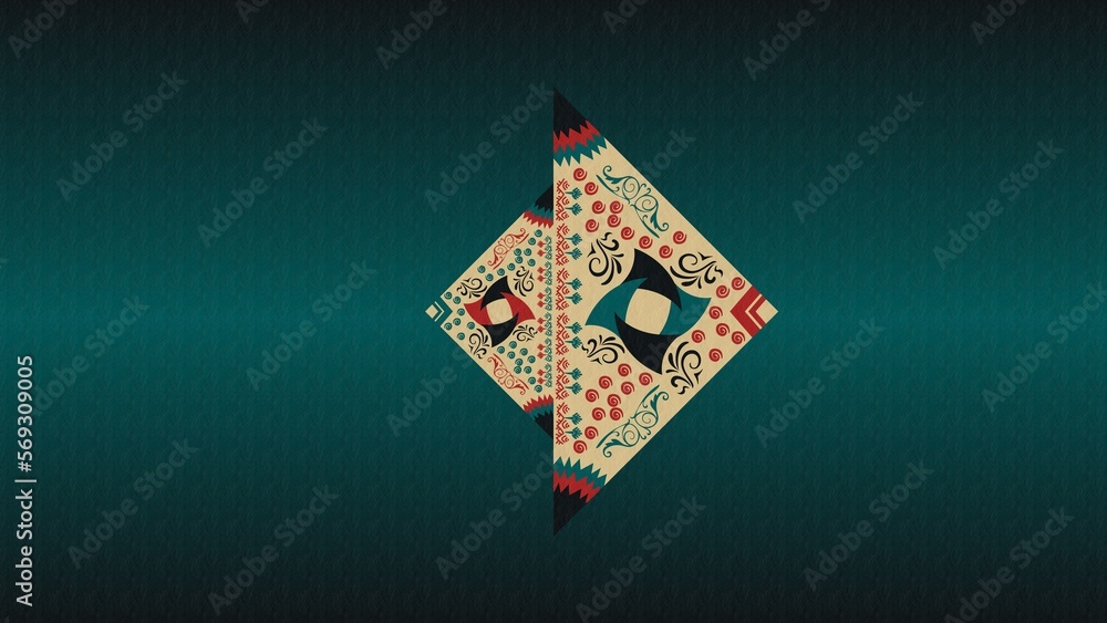Fototapeta premium Geometric shapes with folky modern decorations, background, wallpaper, texture, illustration, desktop, cover, card, gift, frame, wall, book