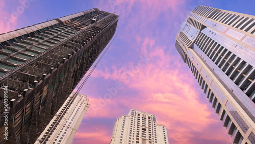 Photography Luxury Dubai Marina skyscrapers on sunset sunrise