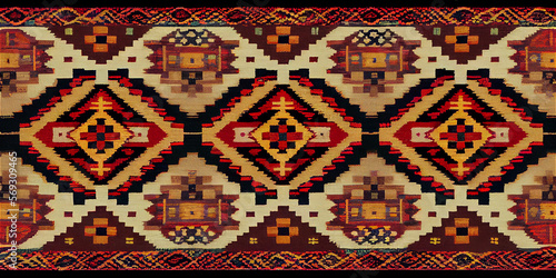 Moroccan kilim background with geometric colorful pattern, generative Ai