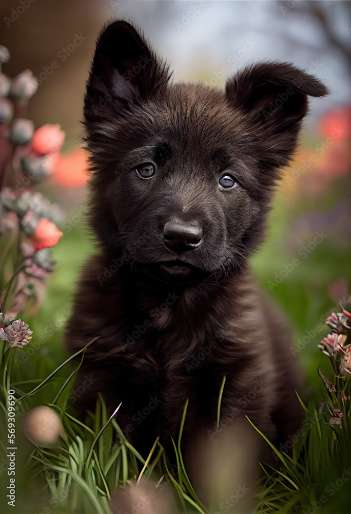Dutch Shepherd puppy in grass, Generative AI Dutch Shepherd puppy in grass, Generative AI