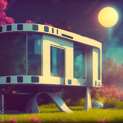 Prefab modular eco homes. Concept art for architecture design. Generative AI photo