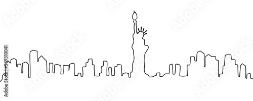 City skyline is drawn in one line art style. Printable art.