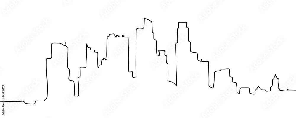 Fototapeta premium City skyline is drawn in one line art style. Printable art.