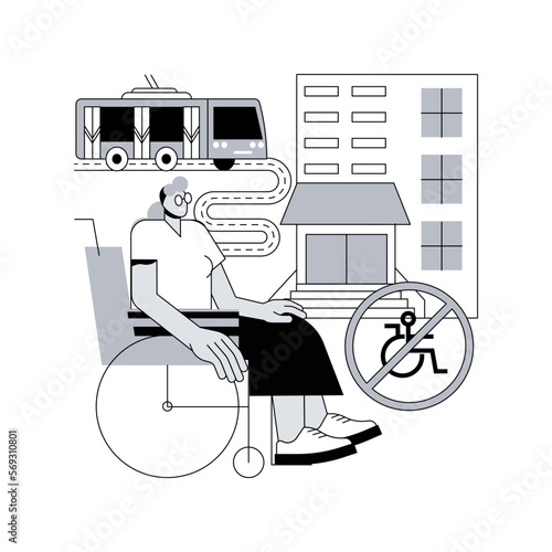 Inaccessible environments abstract concept vector illustration. Inaccessible space, environment, physical mobility barriers, disabled people problem, public place easy access abstract metaphor.