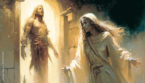 Obraz na płótnie Illustration representing Jesus Jesus appears to Mary Magdalene outside the tomb