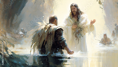 Obraz na płótnie Illustration representing the baptism of jesus - AI generative