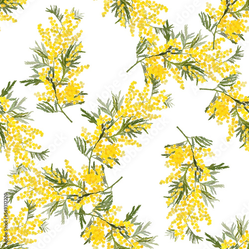 seamless pattern mimosa branches