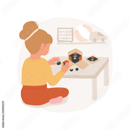 Understanding dimension isolated cartoon vector illustration. Teaching child dimension, montessori method, learn about volume, Binomial and Trinomial cube, visual sense exercise vector cartoon.