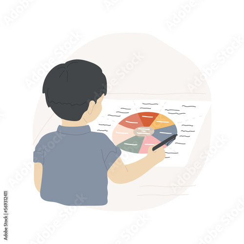 Learning parts of speech isolated cartoon vector illustration. Identify part of speech, writing question, chart with different color groups, English exercise, elementary school vector cartoon.