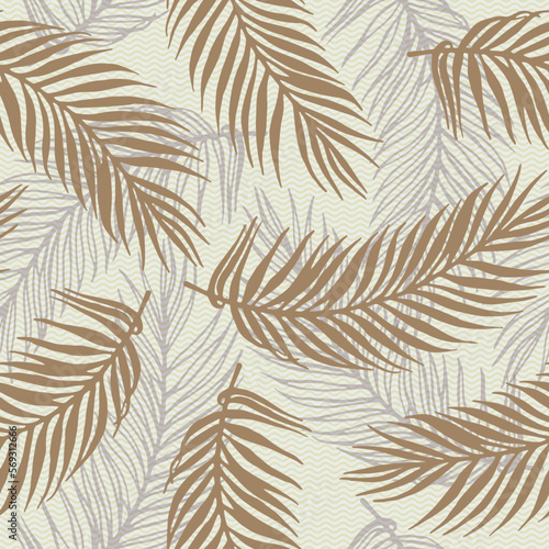 Endless jungle palm leaves vector pattern. Floral elements over waves texture