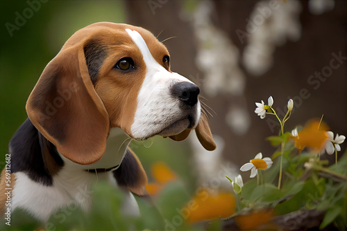 English Foxhound puppy smiling, generative AI