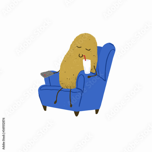 Couch Potato illustration | Funny drawing | Hand drawn Couch Potato | Laziness funny vector illustration 