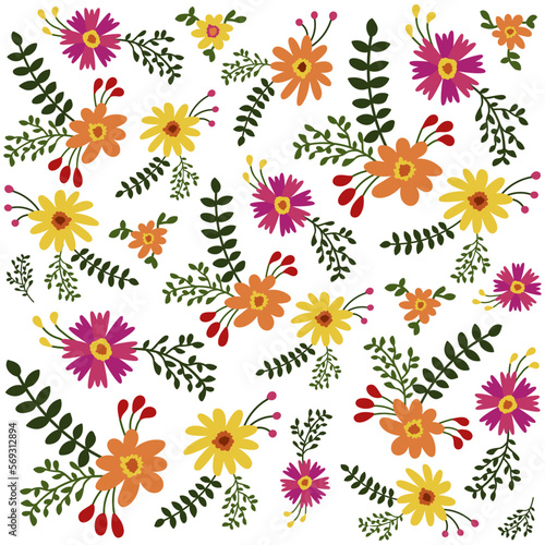Floral seamless pattern | Boho flower design | Set of flowers | Vectors | Transparent background