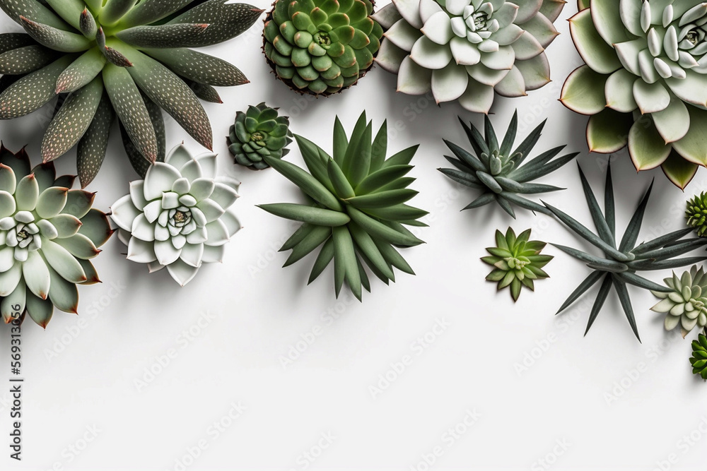 minimalist modern wallpaper with succulent plants on a white surface