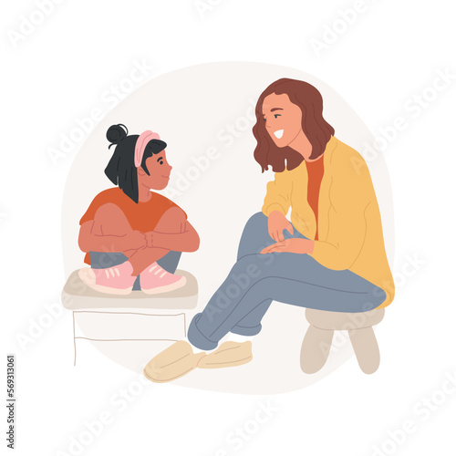 Active listening isolated cartoon vector illustration. Kid looking in the face of adult, attention and concentration, social skill, speaking to child, improve communication vector cartoon.