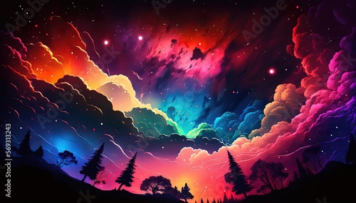 dreamlike gradient sky at night time with nature landscape  idea for background wallpaper  Generative Ai 