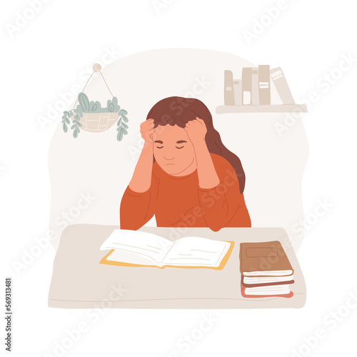 Frustration in the classroom isolated cartoon vector illustration. Students frustration, child teeth grinding, kid sitting in classroom with clenched fists, throwing a book vector cartoon.