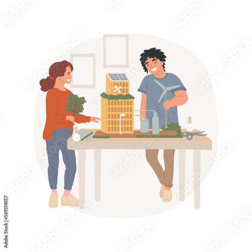 Science project isolated cartoon vector illustration. Teenagers working on building science project, art and crafts for adolescents, education spirit, teen doing homework vector cartoon.