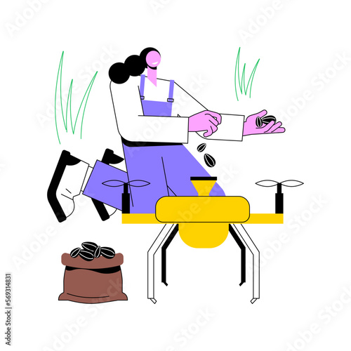 Seed-planting drones isolated cartoon vector illustrations. Man dealing with seed-planting drone, smart farming industry, precision agriculture, improve agricultural yield vector cartoon.
