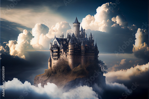 Futuristic castle on a flying island.
