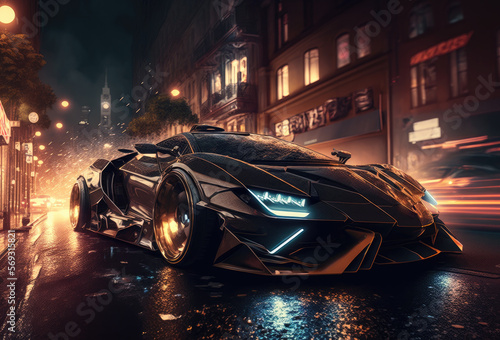 racing car in the night at lone street created with Generative AI technology
