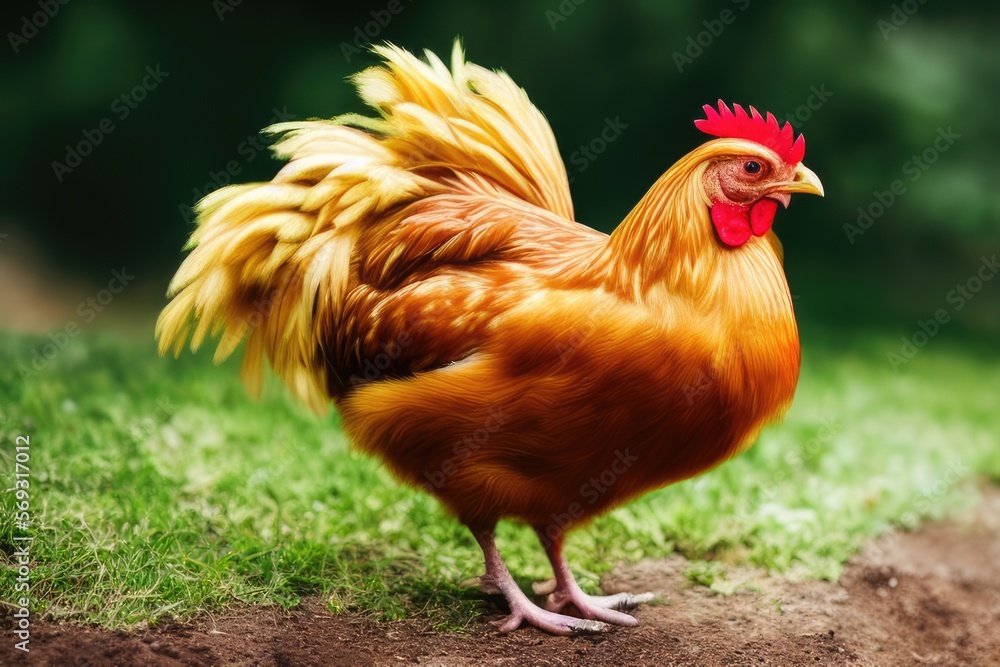 Fototapeta premium High-Resolution Image of a Chicken Showcasing the Beautiful and Majestic Characteristics of this Popular Farm Animal