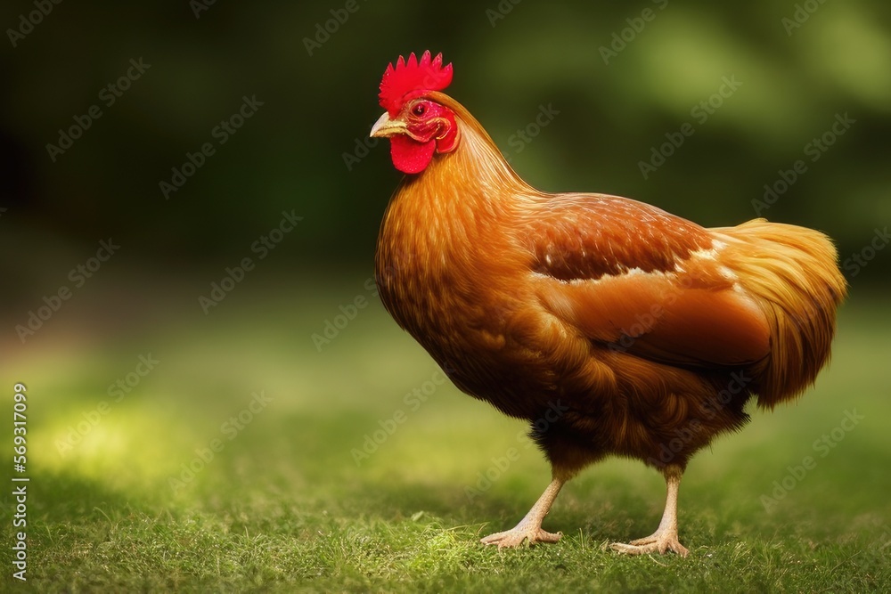 Fototapeta premium High-Resolution Image of a Chicken Showcasing the Beautiful and Majestic Characteristics of this Popular Farm Animal
