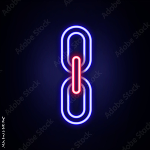 Glowing neon line Chain link icon isolated on brick wall background. Link single. Hyperlink chain symbol. Colorful outline concept. Vector