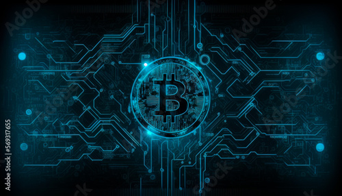 Bitcoin crypto blue technologies background 