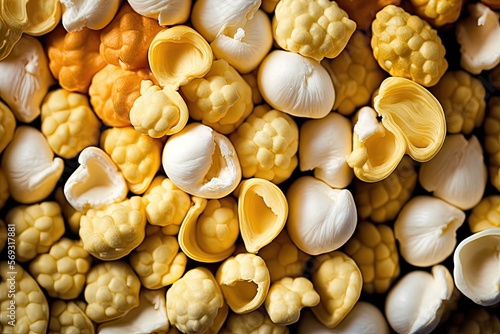  a close up of a pile of yellow and white corn kernels and kernels of corn on a white background with a black border.  generative ai